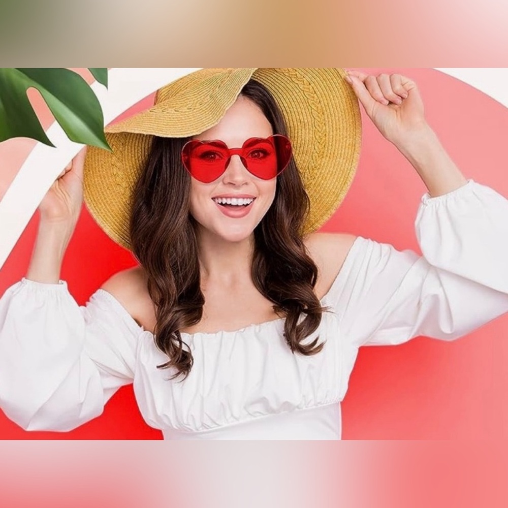 Red Heart Shaped Rimless Sunglasses Special Occasion Party Boho Y2K Festival - Picture 6 of 12
